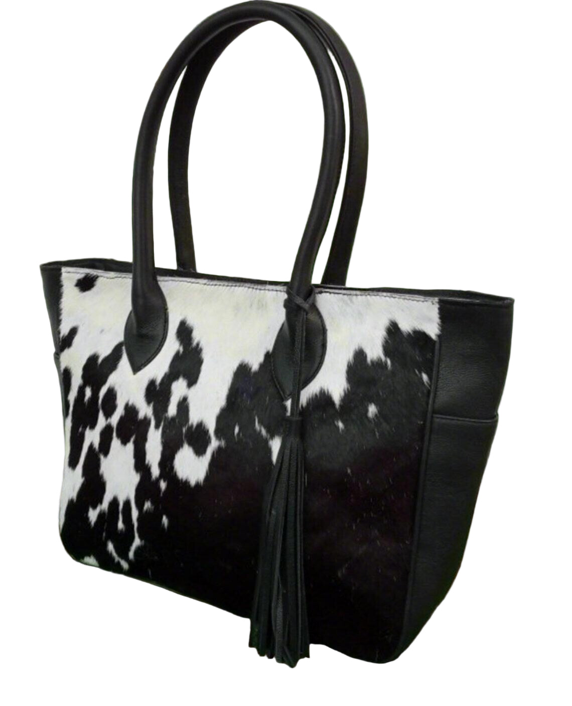 WB002 Black Hair-On Leather Tote Bag for Women – Handmade Large Capacity Shoulder Bag for Everyday, Work & Travel