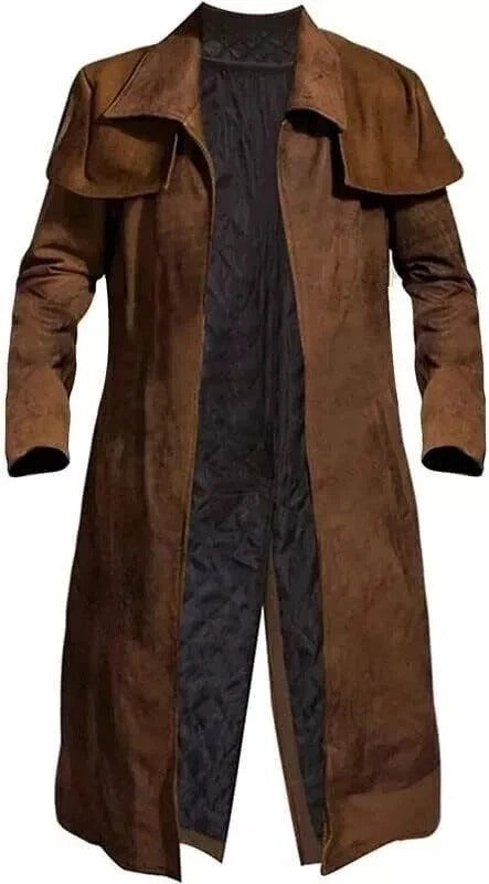 LCM0011 Men’s Vegas A7 Veteran Ranger Classic Jacket Duster — Brown Cotton & Denim Long Coat