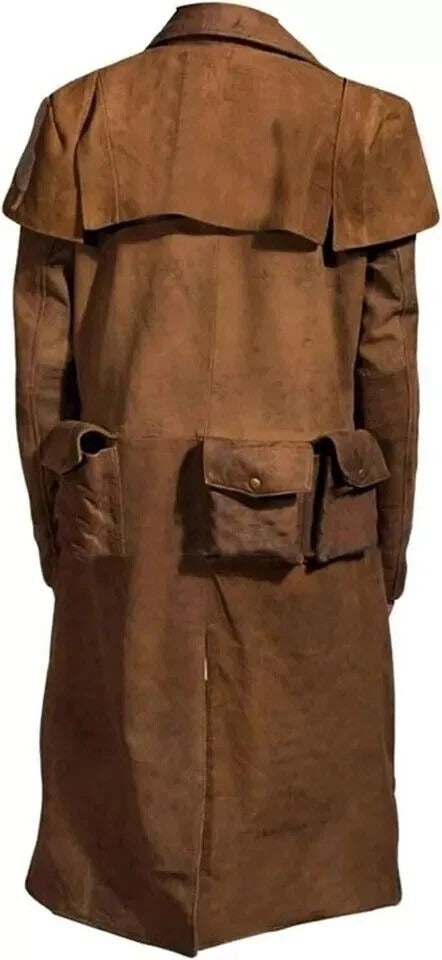 LCM0011 Men’s Vegas A7 Veteran Ranger Classic Jacket Duster — Brown Cotton & Denim Long Coat
