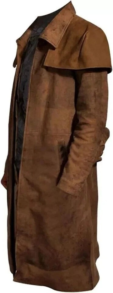 LCM0011 Men’s Vegas A7 Veteran Ranger Classic Jacket Duster — Brown Cotton & Denim Long Coat