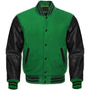 DJM0026 Men’s Green Varsity Letterman Jacket – Wool Body with Faux Leather Sleeves, Classic Baseball Style