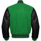 DJM0026 Men’s Green Varsity Letterman Jacket – Wool Body with Faux Leather Sleeves, Classic Baseball Style