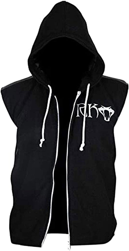 DJM0028 Men’s Black Sleeveless Hoodie Vest – RKO Wrestling Style Denim And Cotton Vest with Hood & Zip Closure Inspired by "Randy Orton"