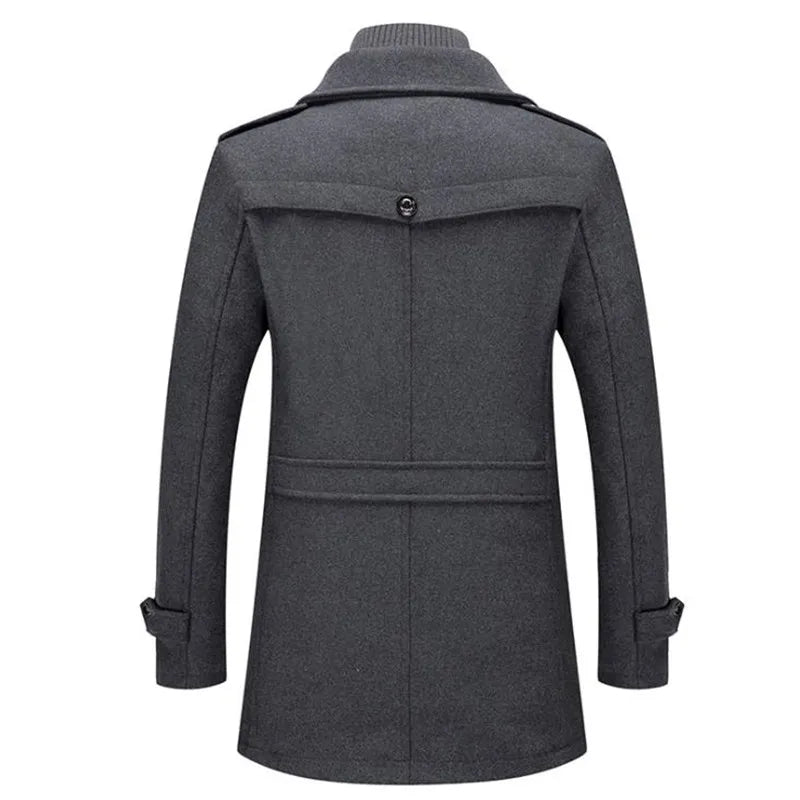 DJM0033 Men’s Long Wool Coat – Winter Windproof Slim Fit Wool Overcoat for Autumn & Cold Weather | 5 Colours Options