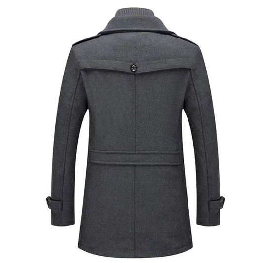 DJM0033 Men’s Long Wool Coat – Winter Windproof Slim Fit Wool Overcoat for Autumn & Cold Weather | 5 Colours Options