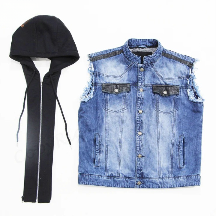 DJM0010 Men's Hotline Vest Biker Style Classic Varsity Denim & Cotton Bomber Jacket – Premium Streetwear