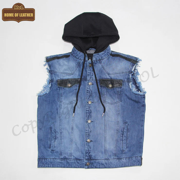 DJM0010 Men's Hotline Vest Biker Style Classic Varsity Denim & Cotton Bomber Jacket – Premium Streetwear