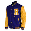 DJM0012 Men’s Blue Varsity Bomber Jacket – R Letterman Style, Retro Classic Wool Edition Coat