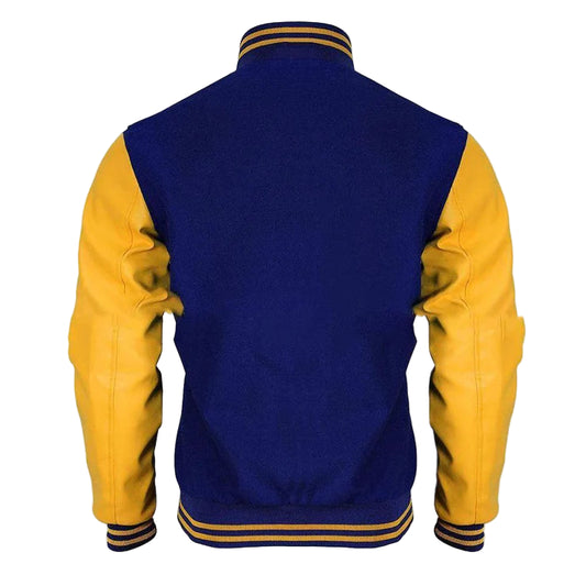 DJM0012 Men’s Blue Varsity Bomber Jacket – R Letterman Style, Retro Classic Wool Edition Coat