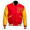DJM0013 Men’s Thriller Red Varsity Jacket – “M” Logo Edition, Retro Biker Style Christmas Wear Coat