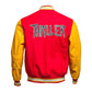 DJM0013 Men’s Thriller Red Varsity Jacket – “M” Logo Edition, Retro Biker Style Christmas Wear Coat