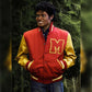 DJM0013 Men’s Thriller Red Varsity Jacket – “M” Logo Edition, Retro Biker Style Christmas Wear Coat