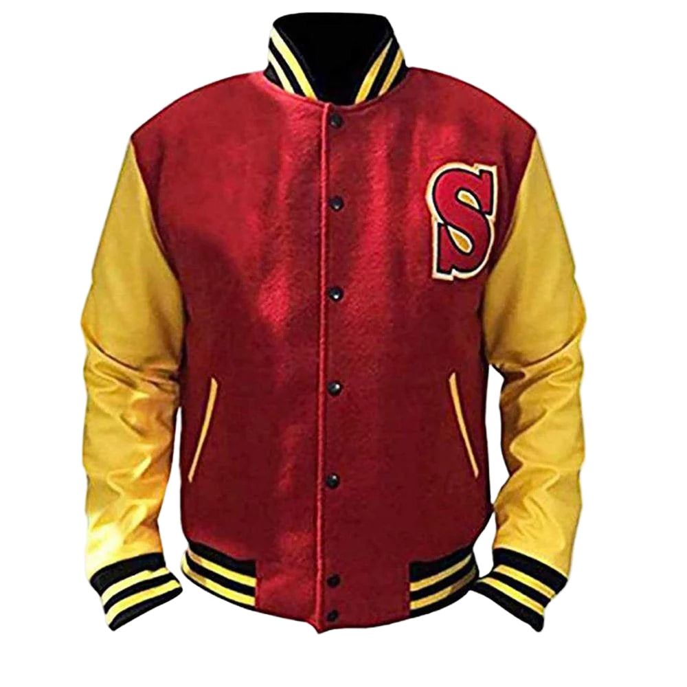 DJM0014 Men’s Red Varsity Biker Letterman Jacket – “Crows” Edition, Classic Retro Style