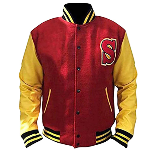 DJM0014 Men’s Red Varsity Biker Letterman Jacket – “Crows” Edition, Classic Retro Style
