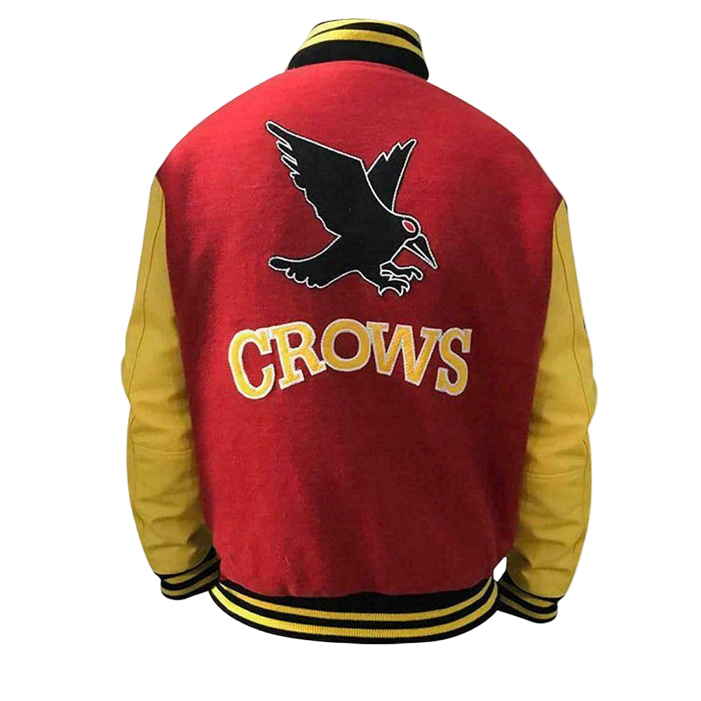 DJM0014 Men’s Red Varsity Biker Letterman Jacket – “Crows” Edition, Classic Retro Style