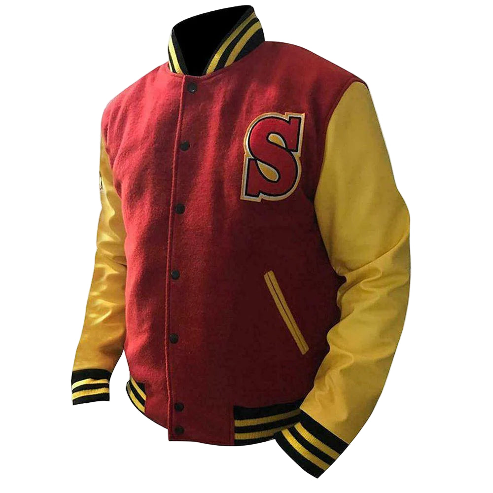 DJM0014 Men’s Red Varsity Biker Letterman Jacket – “Crows” Edition, Classic Retro Style