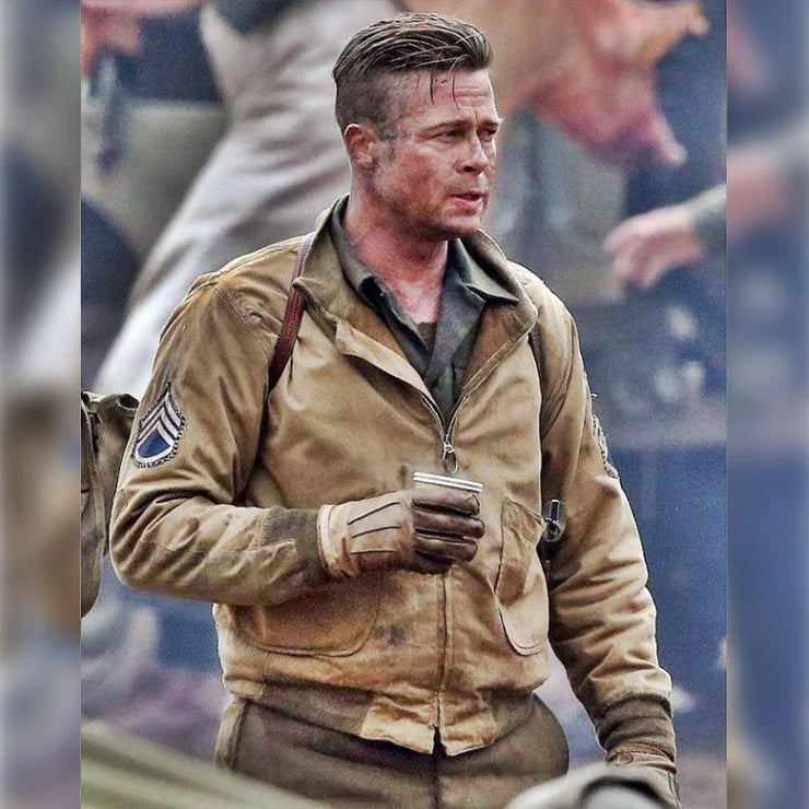 DJM0017  Men’s “Fury Edition” WWII Military Tanker Jacket – Inspired By Brad Pitt Vintage Olive Green Cotton & Denim Classic