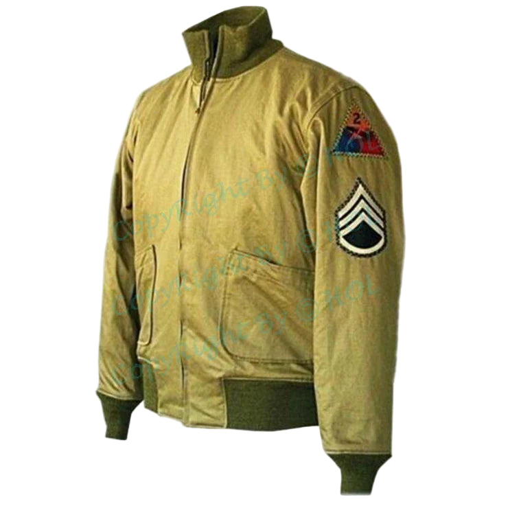 DJM0017  Men’s “Fury Edition” WWII Military Tanker Jacket – Inspired By Brad Pitt Vintage Olive Green Cotton & Denim Classic