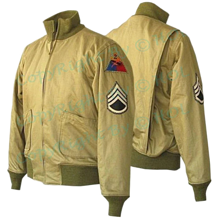 DJM0017  Men’s “Fury Edition” WWII Military Tanker Jacket – Inspired By Brad Pitt Vintage Olive Green Cotton & Denim Classic