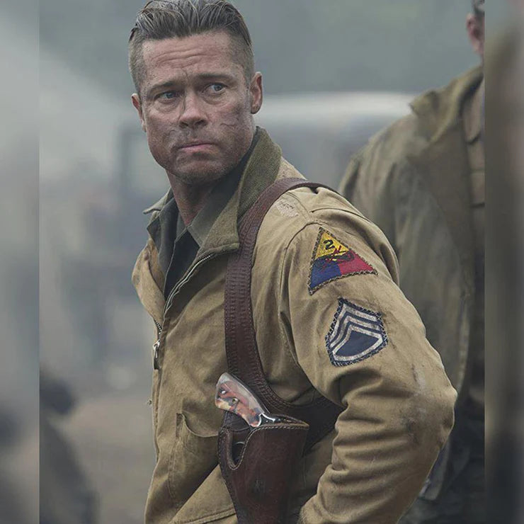 DJM0017  Men’s “Fury Edition” WWII Military Tanker Jacket – Inspired By Brad Pitt Vintage Olive Green Cotton & Denim Classic