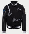 DJM0018 Men's James Blake “Godspeed” Skull Varsity Jacket – Black Wool & Leather Edition