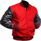 DJM0022 Men’s Red & Black Varsity Letterman Bomber Jacket – High School/College Style Wool Body with Leather Sleeves