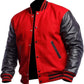 DJM0022 Men’s Red & Black Varsity Letterman Bomber Jacket – High School/College Style Wool Body with Leather Sleeves