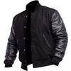 DJM0023 Men’s Black Letterman Jacket – Vintage Wool Body & Leather Sleeves, Insulated Varsity Style