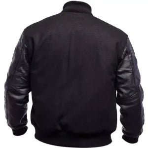 DJM0023 Men’s Black Letterman Jacket – Vintage Wool Body & Leather Sleeves, Insulated Varsity Style