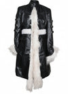FCF0002 Women’s Luxury Fur-Trim Real Leather Winter Coat | High-Fashion Celebrity-Inspired Selena Gomez Long Leather Overcoat | Premium Warm Outerwear for Cold Weather