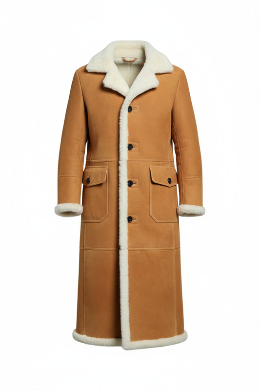 FCM0018 Men’s B3 Bomber Shearling Trench Leather Coat – Classic Winter Aviator Jacket with Fur Lining