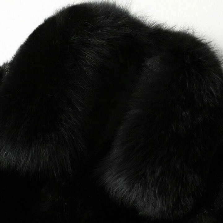 FCF0001 Women's Luxury Midnight Black Plush Fox-Fur Coat – Soft, Elegant & Ultra-Warm Winter Outerwear Coat