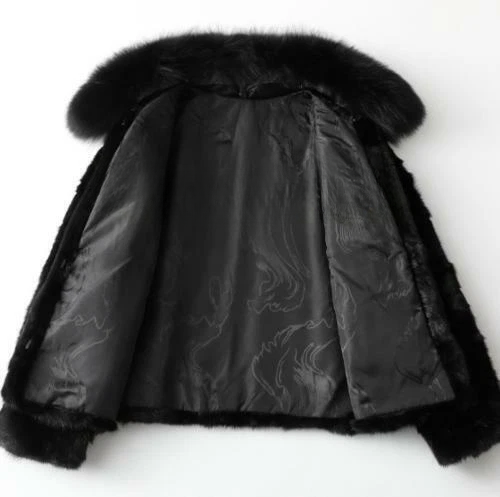 FCF0001 Women's Luxury Midnight Black Plush Fox-Fur Coat – Soft, Elegant & Ultra-Warm Winter Outerwear Coat