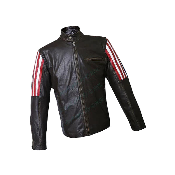 FJLM001 Men’s New Style US Flag Genuine Cowhide Leather Biker Jacket – Vintage Moto Edition
