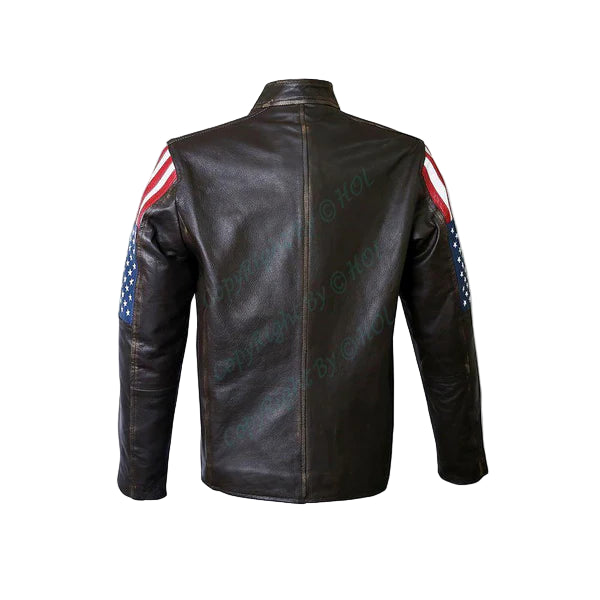 FJLM001 Men’s New Style US Flag Genuine Cowhide Leather Biker Jacket – Vintage Moto Edition