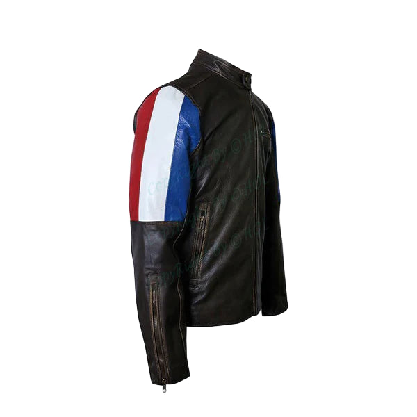 FJLM005 Men’s Genuine Leather Café Racer Brown France Flag Biker Jacket – 2020 Edition
