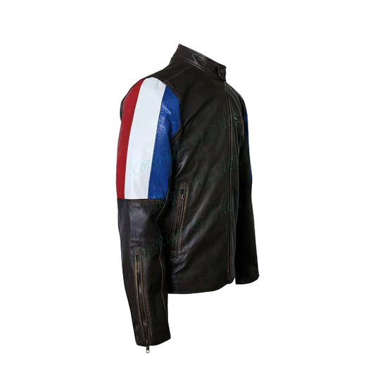 FJLM005 Men’s Genuine Leather Café Racer Brown France Flag Biker Jacket – 2020 Edition