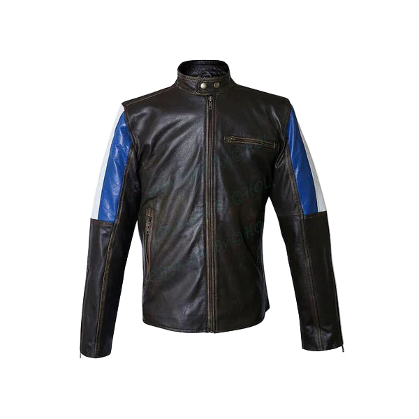 FJLM005 Men’s Genuine Leather Café Racer Brown France Flag Biker Jacket – 2020 Edition