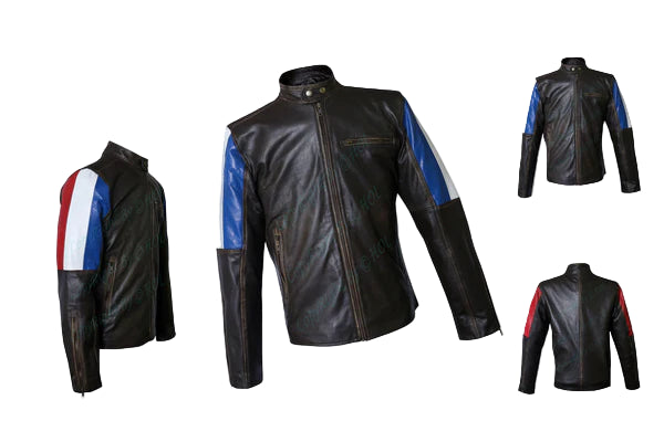 FJLM005 Men’s Genuine Leather Café Racer Brown France Flag Biker Jacket – 2020 Edition