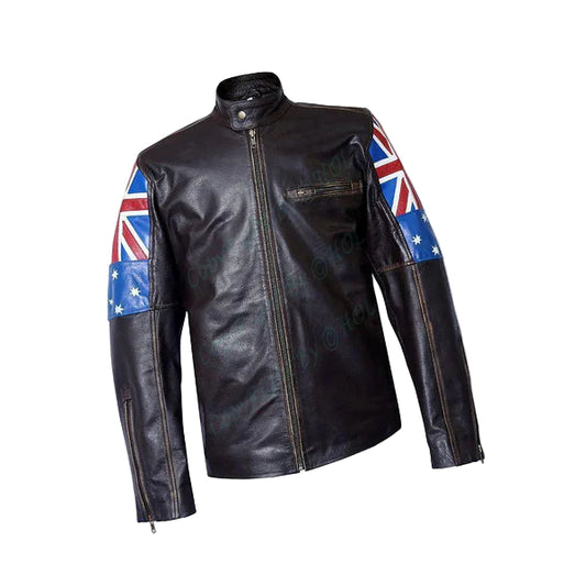 FJLM006 Men’s Australian Flag Vintage Brown Genuine Cowhide Leather Café Racer Biker Jacket – 2020 Edition