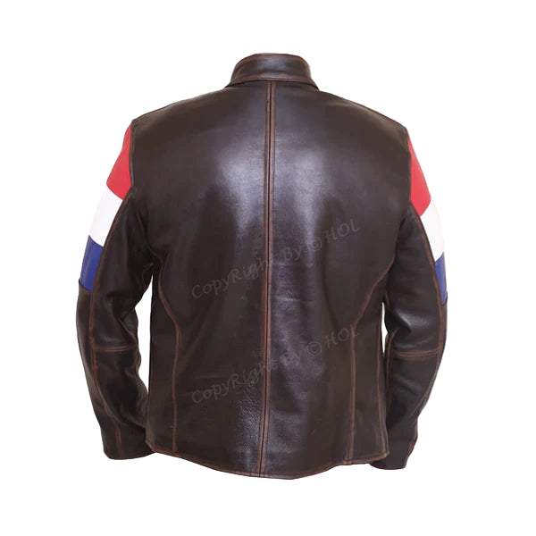 FJLM007 Men’s Dutch Netherland Flag Vintage Brown Genuine Cowhide Leather Jacket