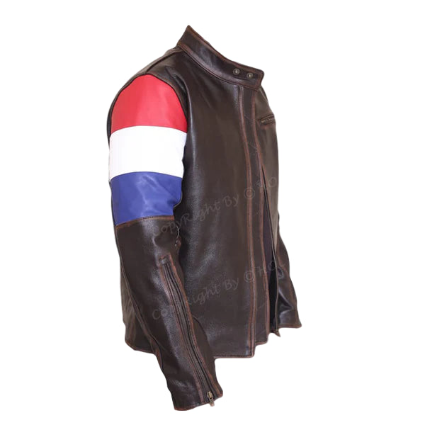 FJLM007 Men’s Dutch Netherland Flag Vintage Brown Genuine Cowhide Leather Jacket