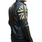 FJLM008 Men's UK Flag Real Leather Biker Jacket Black-Café Racer Jacket