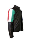 FJLM009 Men's Italian Flag Biker Leather Jacket with Racing Stripes