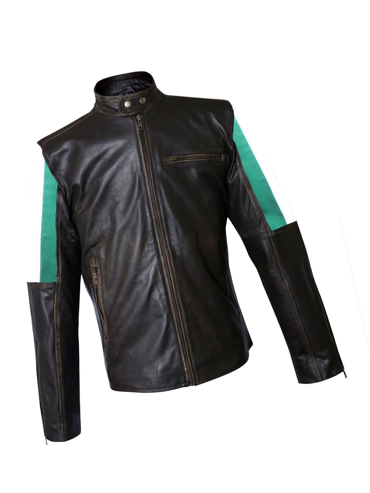 FJLM009 Men's Italian Flag Biker Leather Jacket with Racing Stripes