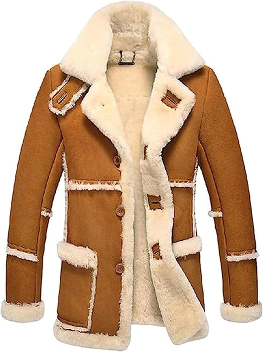 FJM0018 Vintage Men’s Shearling Leather Jacket | Classic Winter-Ready Fur-Lined Coat