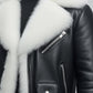 FJM0028 Men’s Premium Leather Jacket with Luxury Fox Fur Lining – Winter Biker Style Warm Leather Outerwear