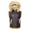 FJM003 B3 RAF Hooded Brown Shearling Fur Lined Genuine Leather Vest – Winter