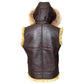 FJM003 B3 RAF Hooded Brown Shearling Fur Lined Genuine Leather Vest – Winter