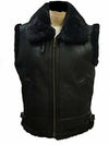 FJM0006 Men’s Black B3 Bomber Vest – Premium Aviator Style with Soft Real Fur Lining, Collared Neckline, Urban Outerwear Jacket